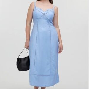 NWT Madewell Sweetheart Midi Dress in Linen-Cotton Blend, Powder Blue, Size 12